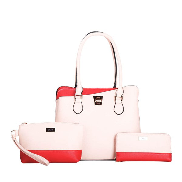 Colorblock Shoulder Bag w Makeup Bag & Wallet