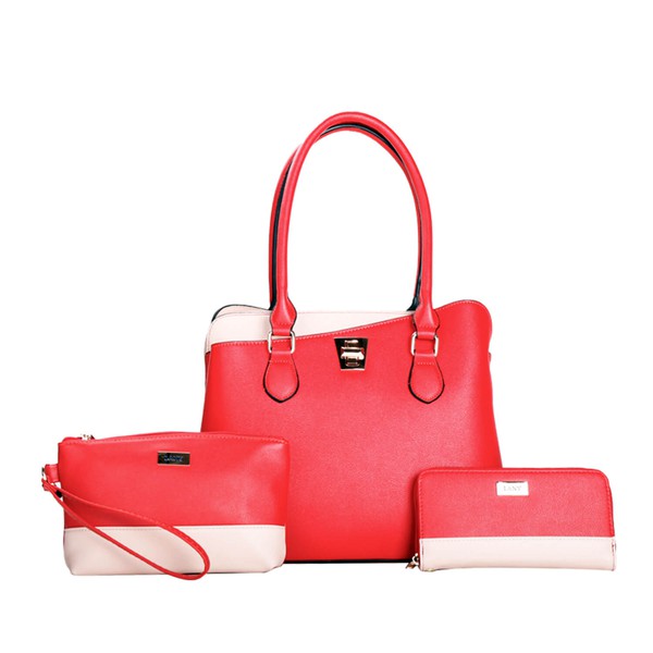 Colorblock Shoulder Bag w Makeup Bag & Wallet