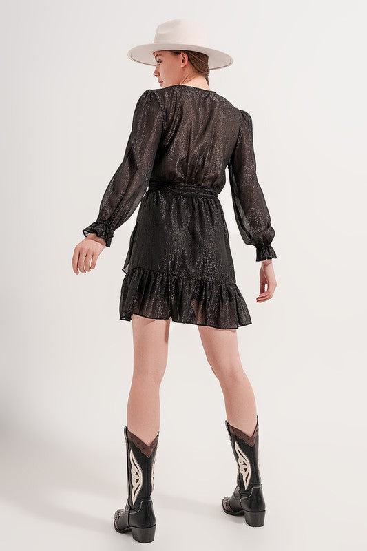 MINI DRESS WITH FLIPPY HEM IN BLACK