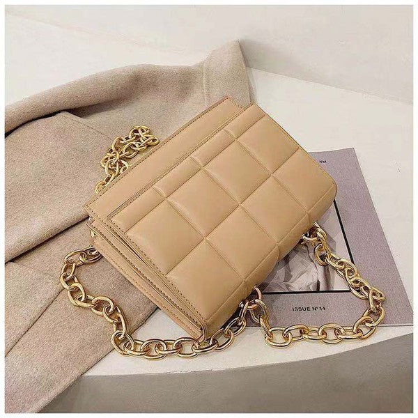 SQUARE QUILTED DESIGN CHAIN LINK HANDLE BAG