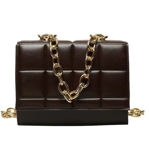 SQUARE QUILTED DESIGN CHAIN LINK HANDLE BAG