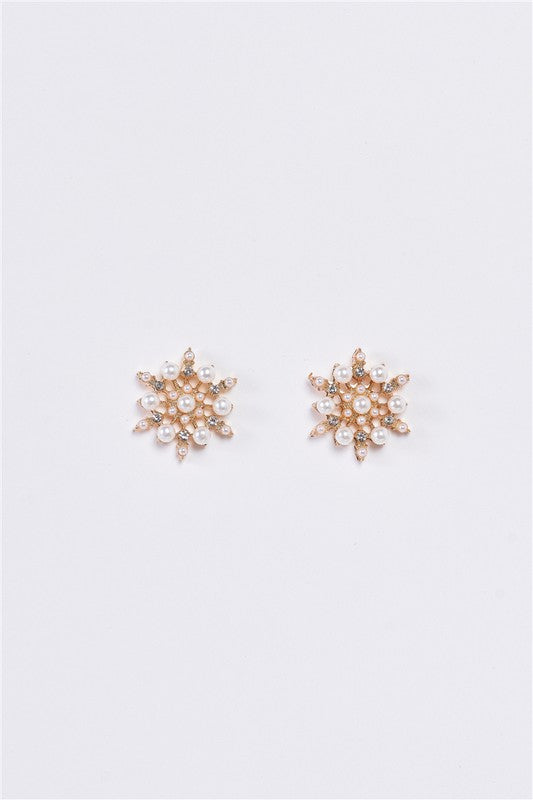 Gold & Pearl Snowflake Stud Earrings