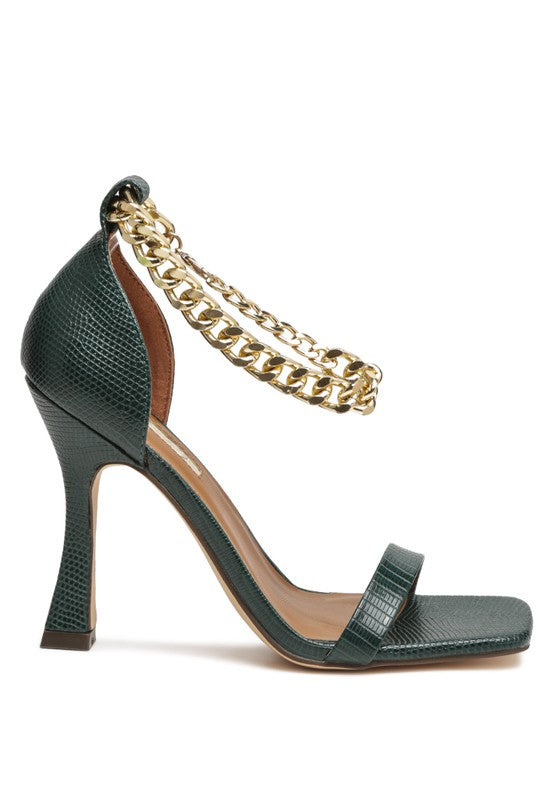 VENUSTA HEEL SANDAL WITH METAL CHAIN IN GOLD