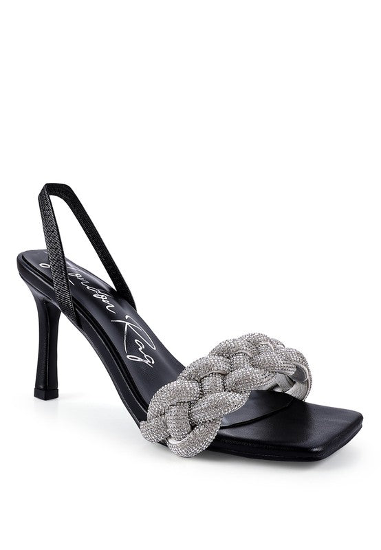 HIGH SOCIAL DIAMANTE BRAIDED TRAP SANDALS