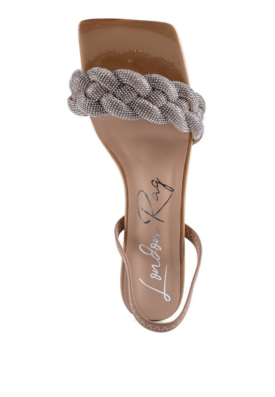 HIGH SOCIAL DIAMANTE BRAIDED TRAP SANDALS