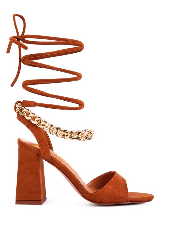 GONE GURL CHAIN DETAIL TIE UP BLOCK HEELS