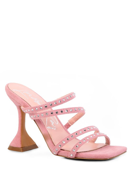 FACE ME STUDDED MID HEEL MULTI STRAP SANDALS