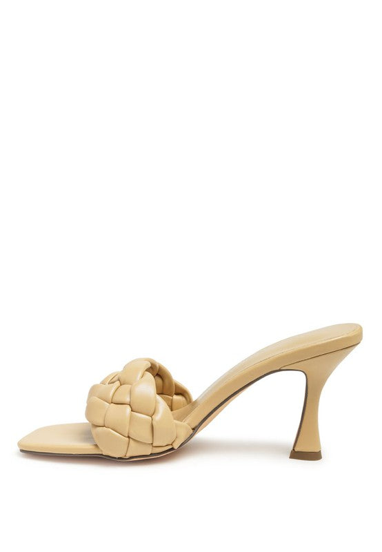 WOVEN STRAP SQUARE TOE HEELED SANDAL