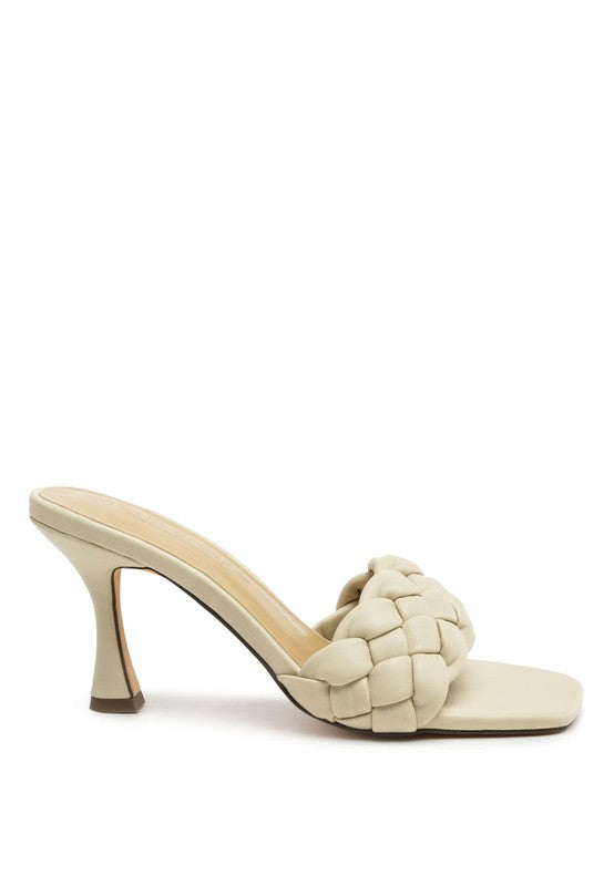 WOVEN STRAP SQUARE TOE HEELED SANDAL