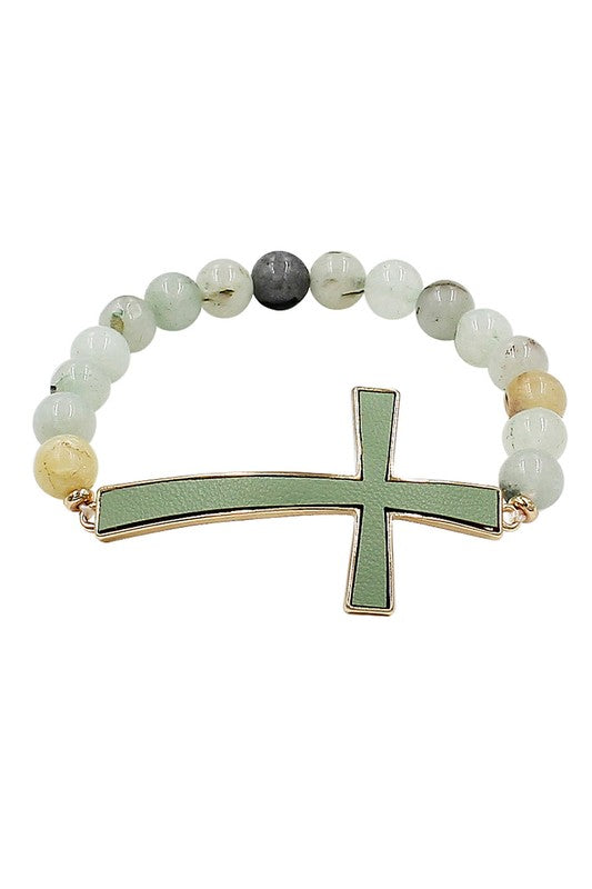 Exotic Stone Cross Leather Bracelet