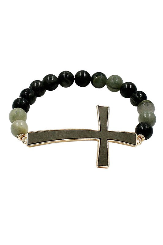 Exotic Stone Cross Leather Bracelet