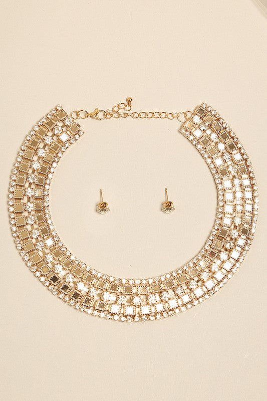 Gold Collar-Statement Necklace & Earring Set