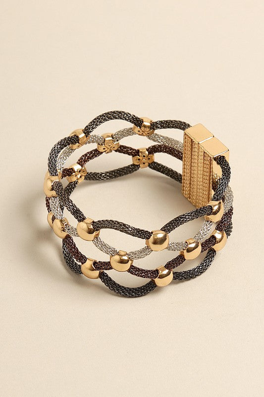 Mesh Fishnet Beaded Magnetic Hinged Bracelet