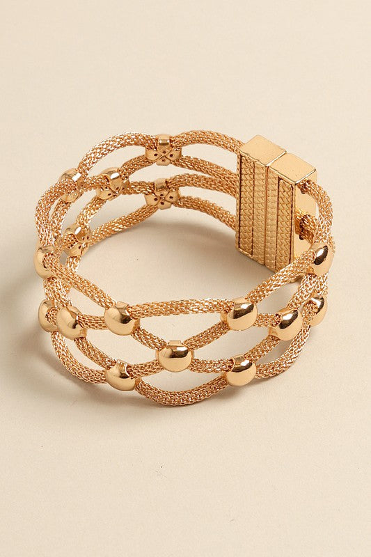 Mesh Fishnet Beaded Magnetic Hinged Bracelet