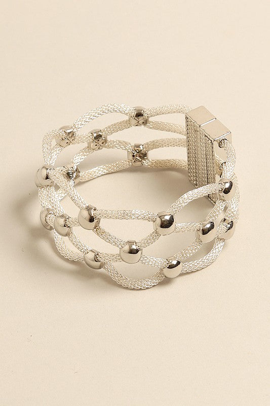 Mesh Fishnet Beaded Magnetic Hinged Bracelet