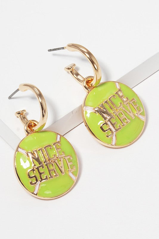 Tennis Ball Enamel Charm Post Ring Earrings