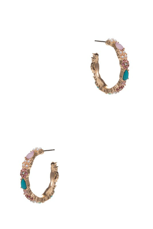 Paved Ring Post Hoop Earrings