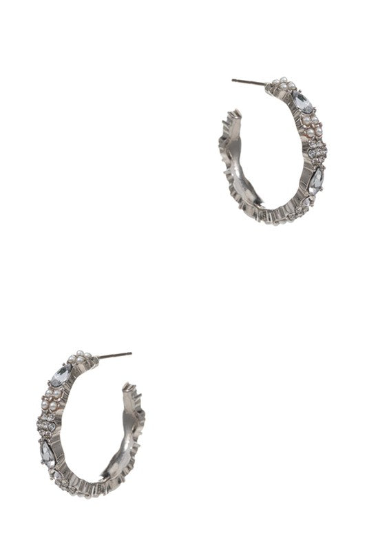 Paved Ring Post Hoop Earrings