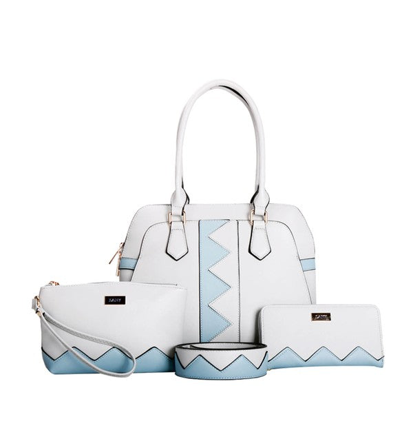 Zigzag Colorblock Tote Set w/ Pouch & Wallet