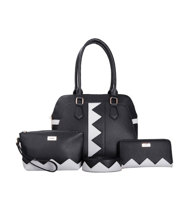 Zigzag Colorblock Tote Set w/ Pouch & Wallet