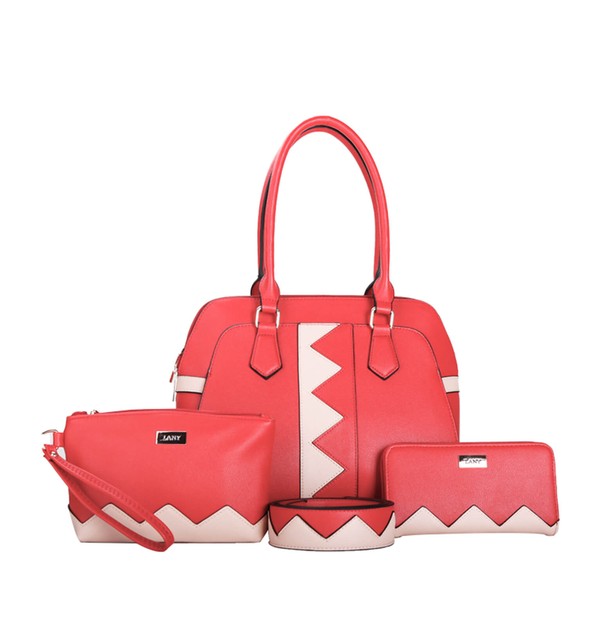 Zigzag Colorblock Tote Set w/ Pouch & Wallet