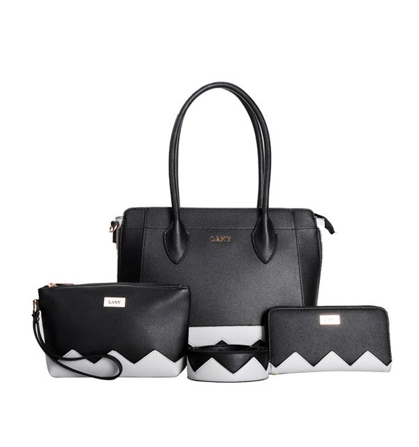 Zigzag 2 Colorblock Tote Set w Pouch & Wallet