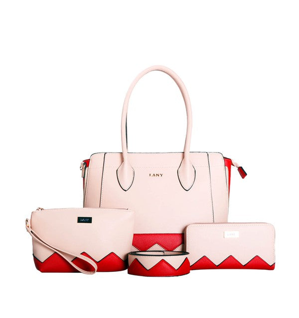 Zigzag 2 Colorblock Tote Set w Pouch & Wallet