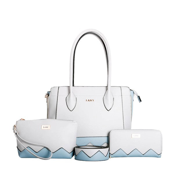 Zigzag 2 Colorblock Tote Set w Pouch & Wallet