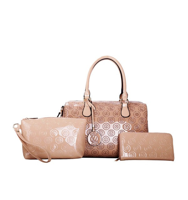 LANY Debossed Shiny Satchel w/ Pouch & Wallet