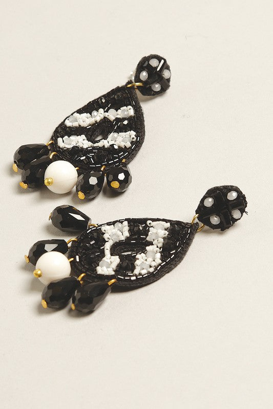 Black and White Teardrop Seed Beaded Post Earrings