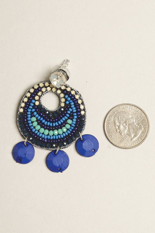 Blue Bohemian Seed Beaded Post Earrings