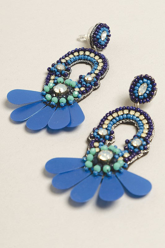 Blue Festive Seed Beaded Post Earrings