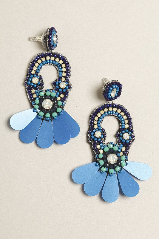 Blue Festive Seed Beaded Post Earrings