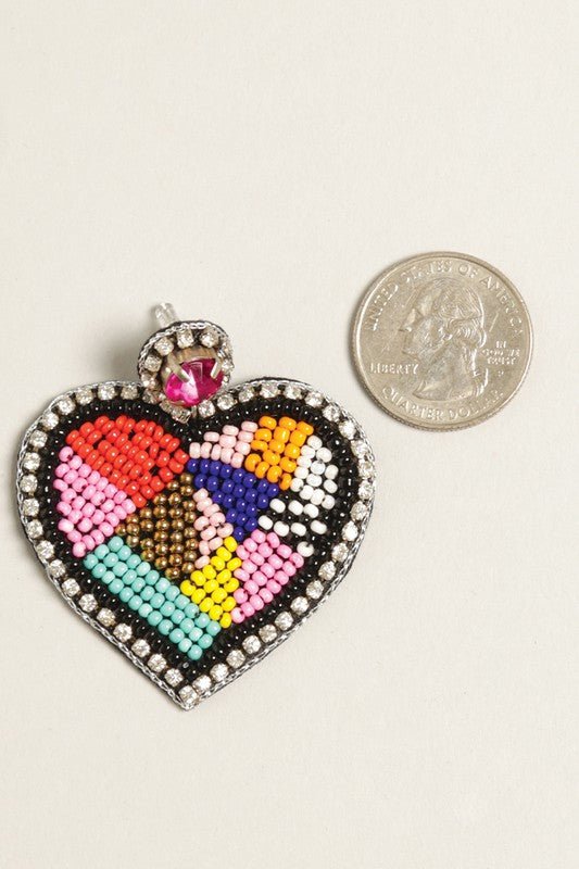 Colorful Heart Seed Beaded Post Earrings