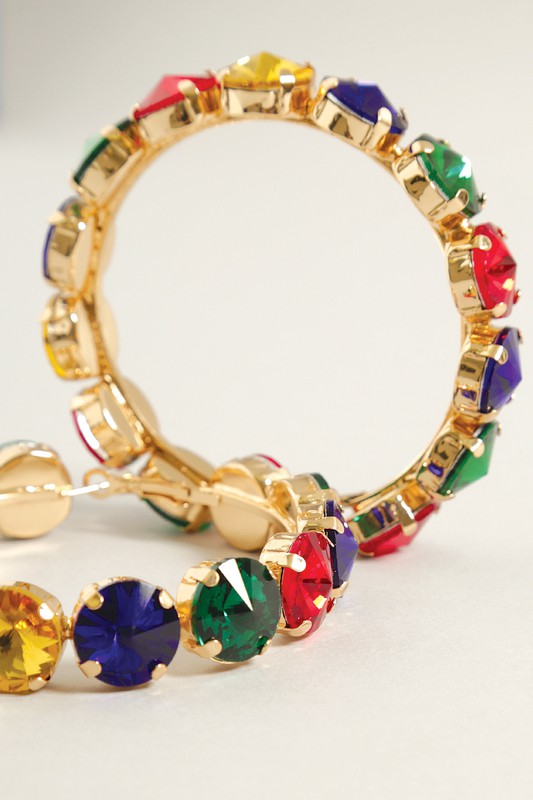 Colorful Wide Stone Paved Hoop Earrings