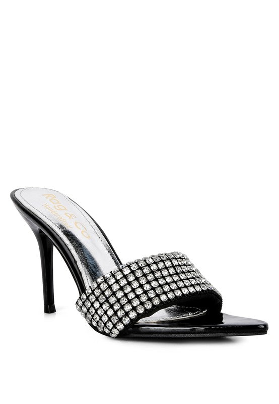 ADINA Diamante Strap Pointed Heel Sandals in Black