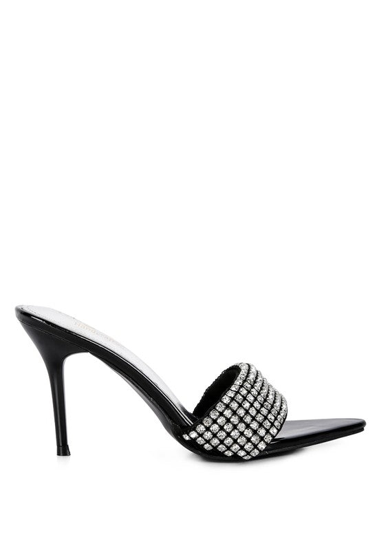 ADINA Diamante Strap Pointed Heel Sandals in Black