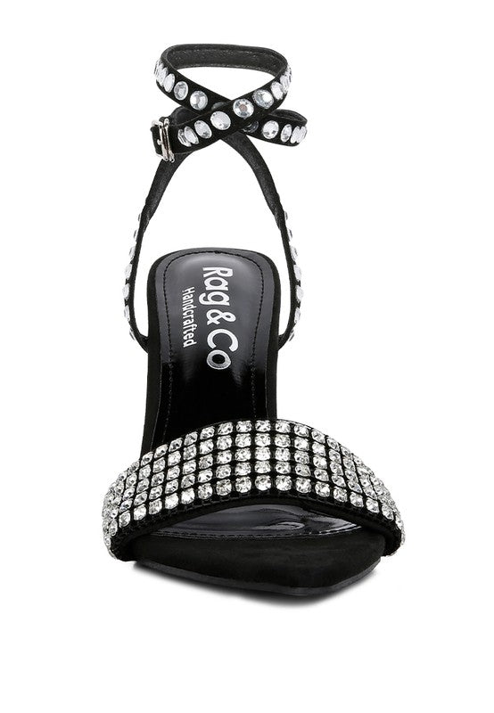 ZURIN Black High Heeled Diamante Sandals