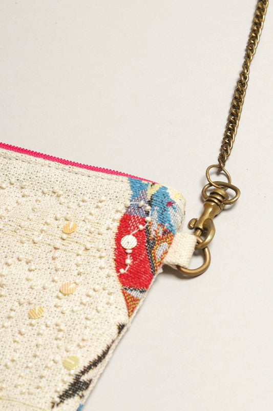 Bird Beaded Clutch with Chain