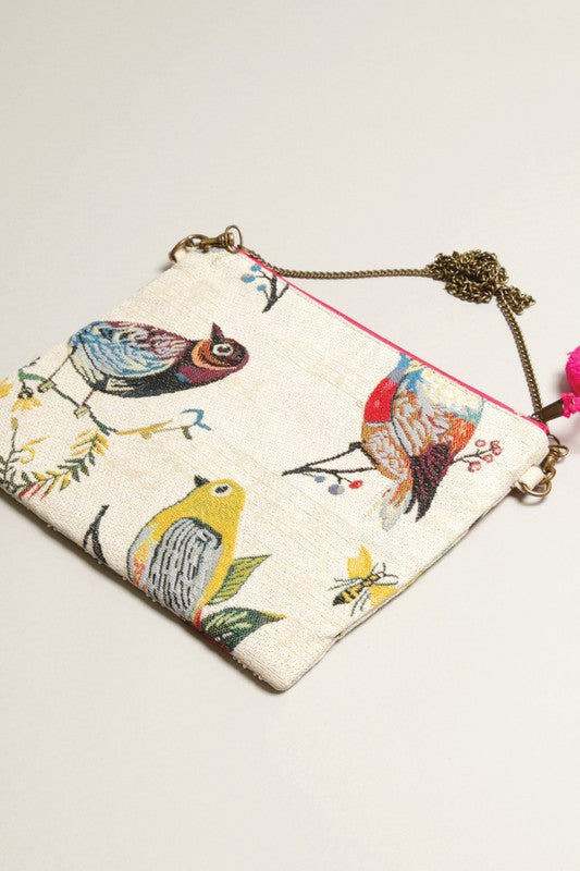 Bird Beaded Clutch with Chain