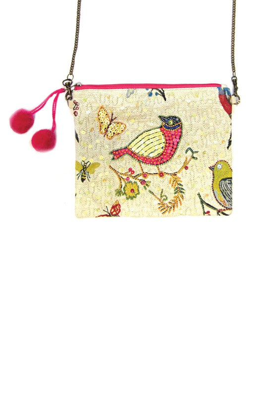 Bird Beaded Clutch with Chain