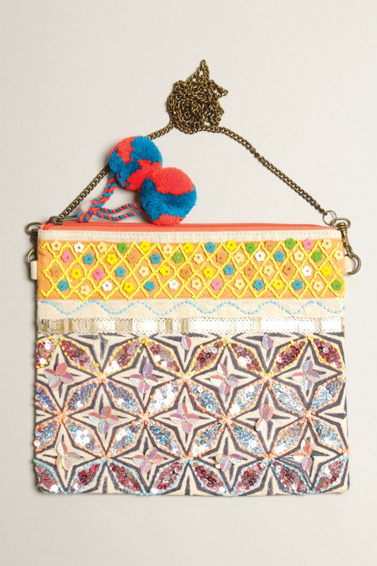 Boho Embellished Clutch with Chain