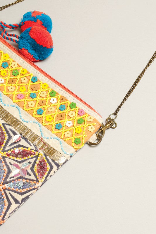 Boho Embellished Clutch with Chain