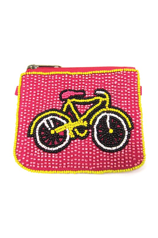 Bicycle Seed Beaded Coin Pouch with Chain