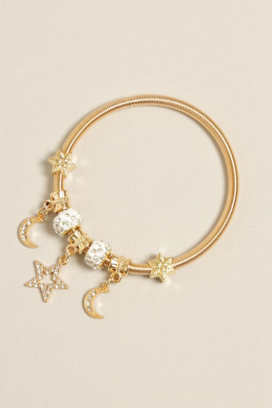 Stretch Spring Metal Bracelet with Moon Charms