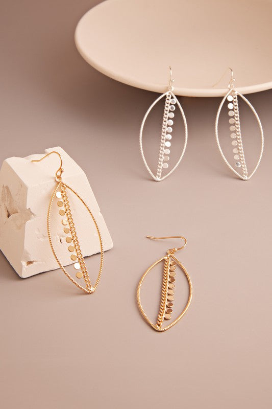 Oval Leaf Shaped Hook Earrings