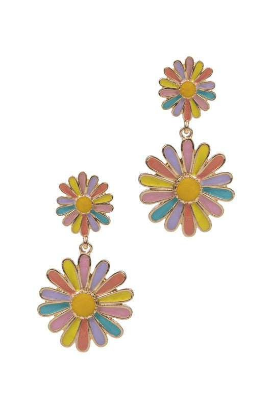 Double Daisy Enamel Post Earrings