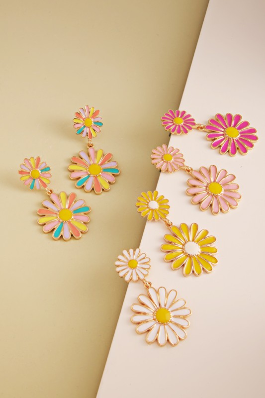 Double Daisy Enamel Post Earrings