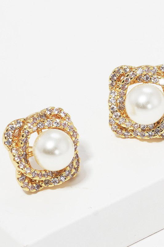 CZ Pearl Post Earrings