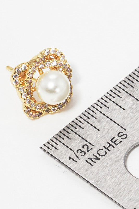 CZ Pearl Post Earrings